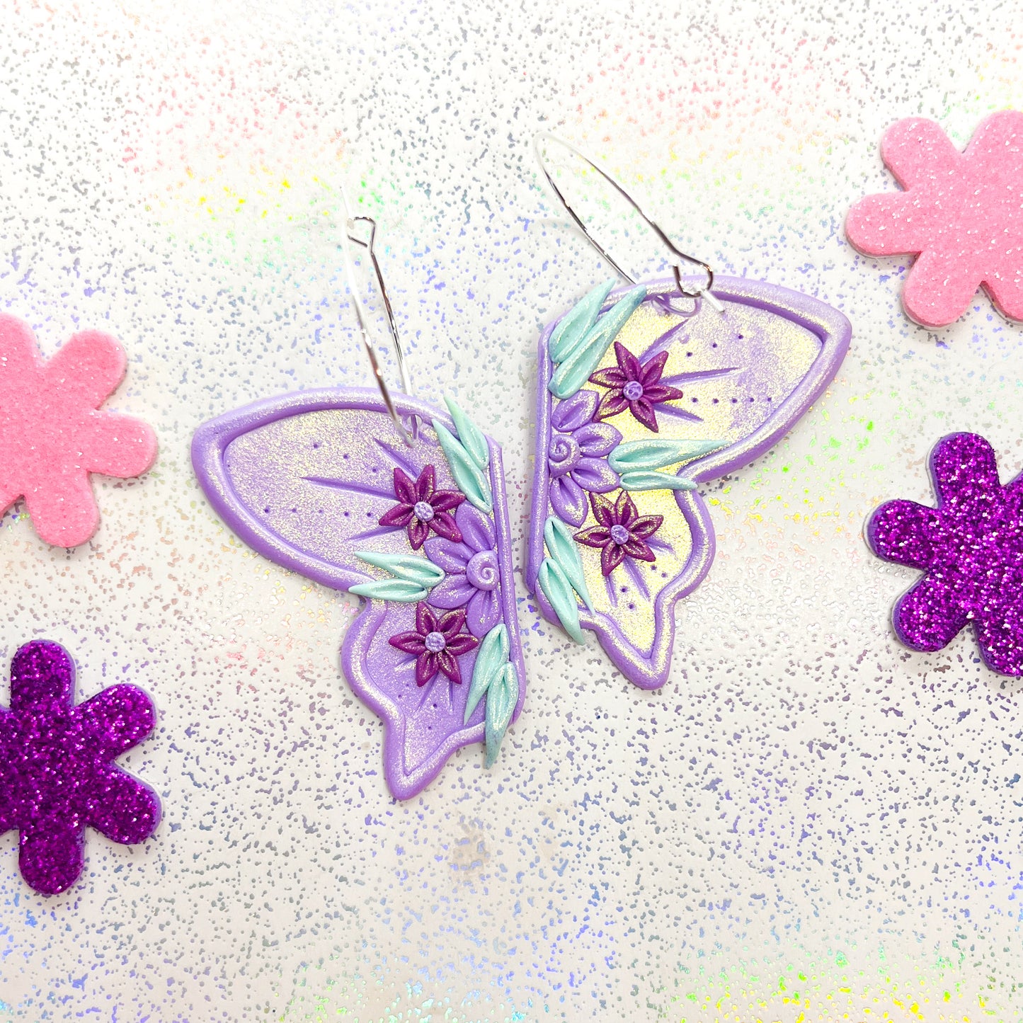 Iridescent lilac fairy wing earrings