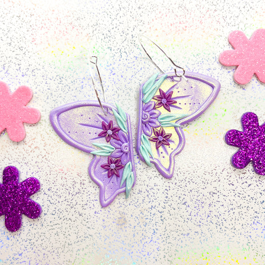 Iridescent lilac fairy wing earrings