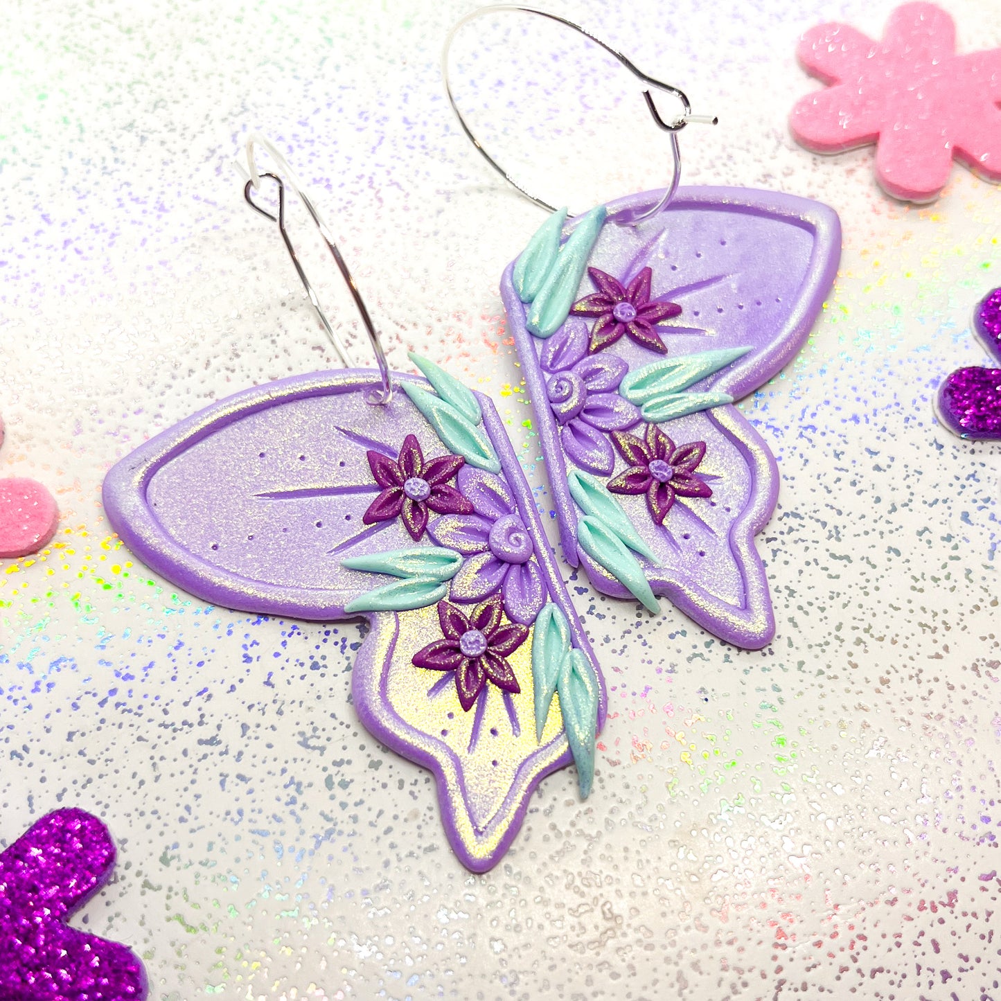 Iridescent lilac fairy wing earrings