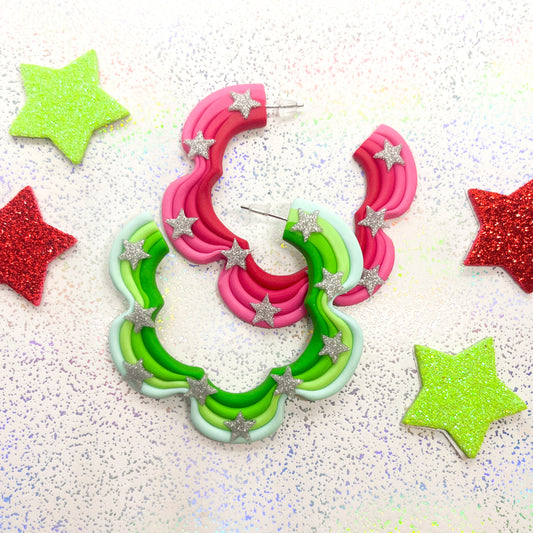 Mini mismatched starry night squiggle hoops