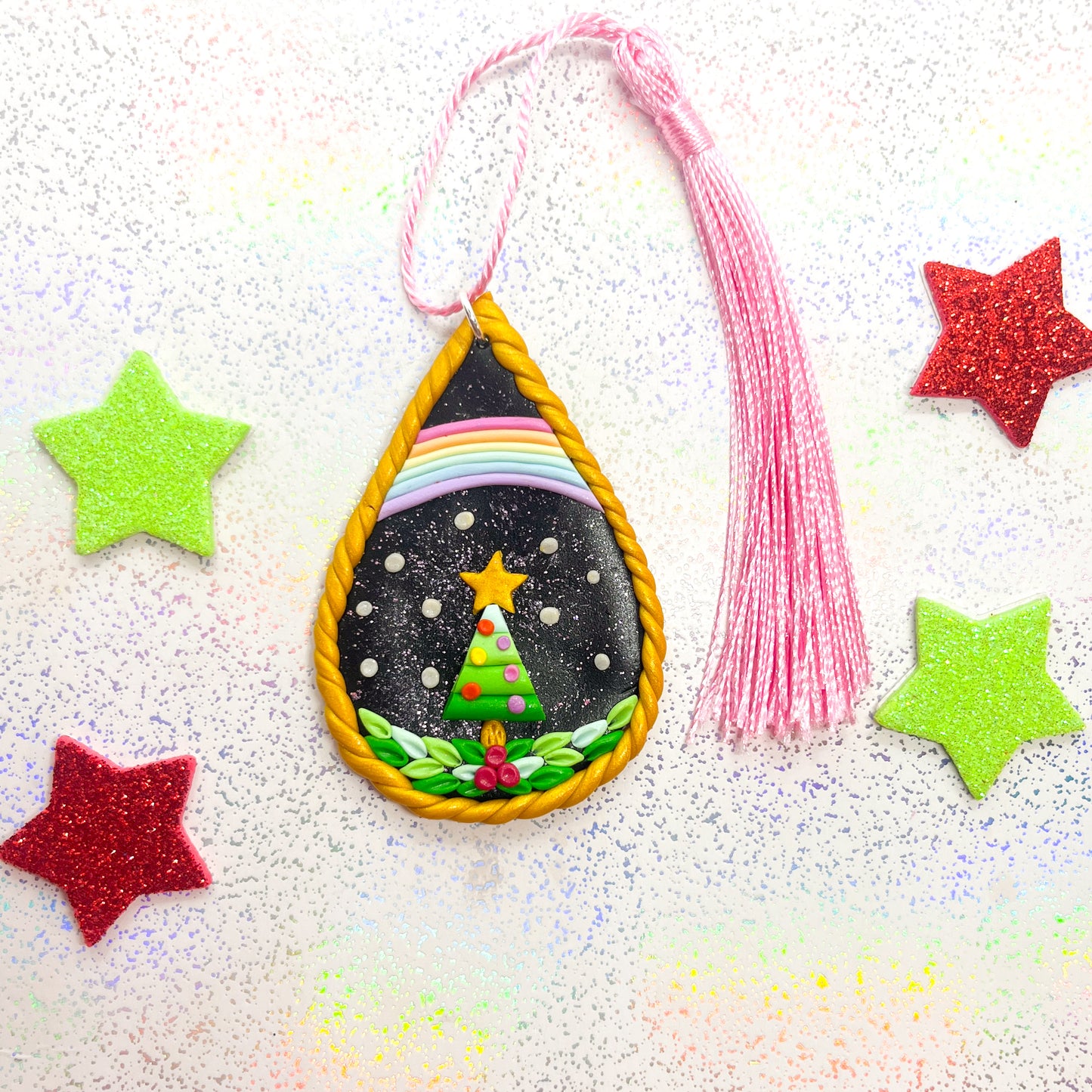 Glitter night-time Christmas scene tree ornament