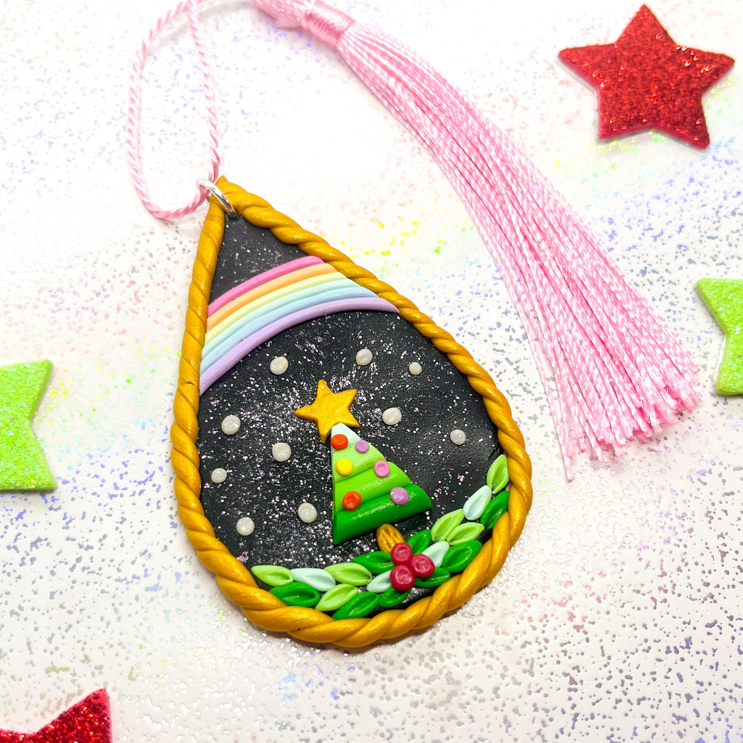 Glitter night-time Christmas scene tree ornament