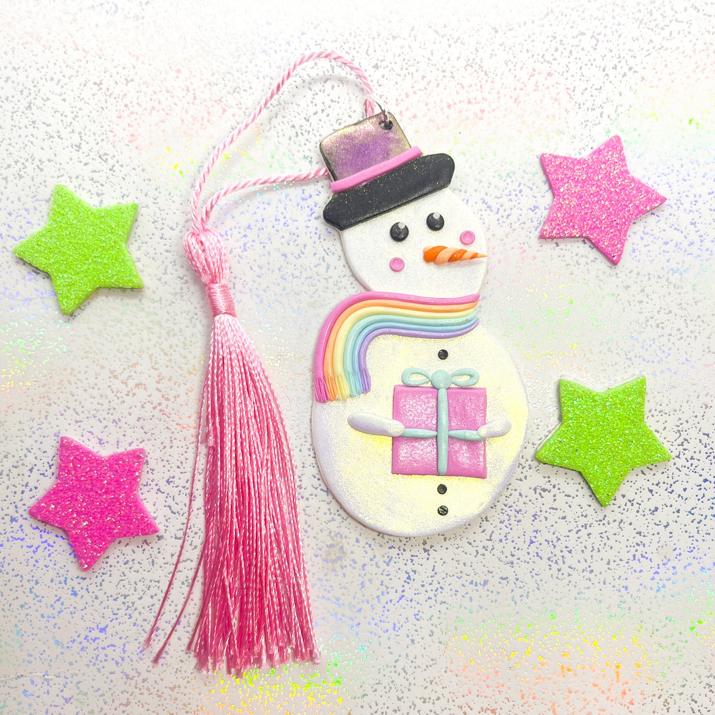 Iridescent snowman Christmas tree ornament