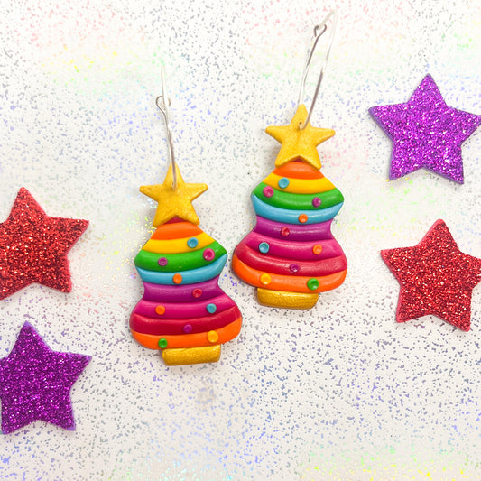 Bright rainbow Christmas tree dangles