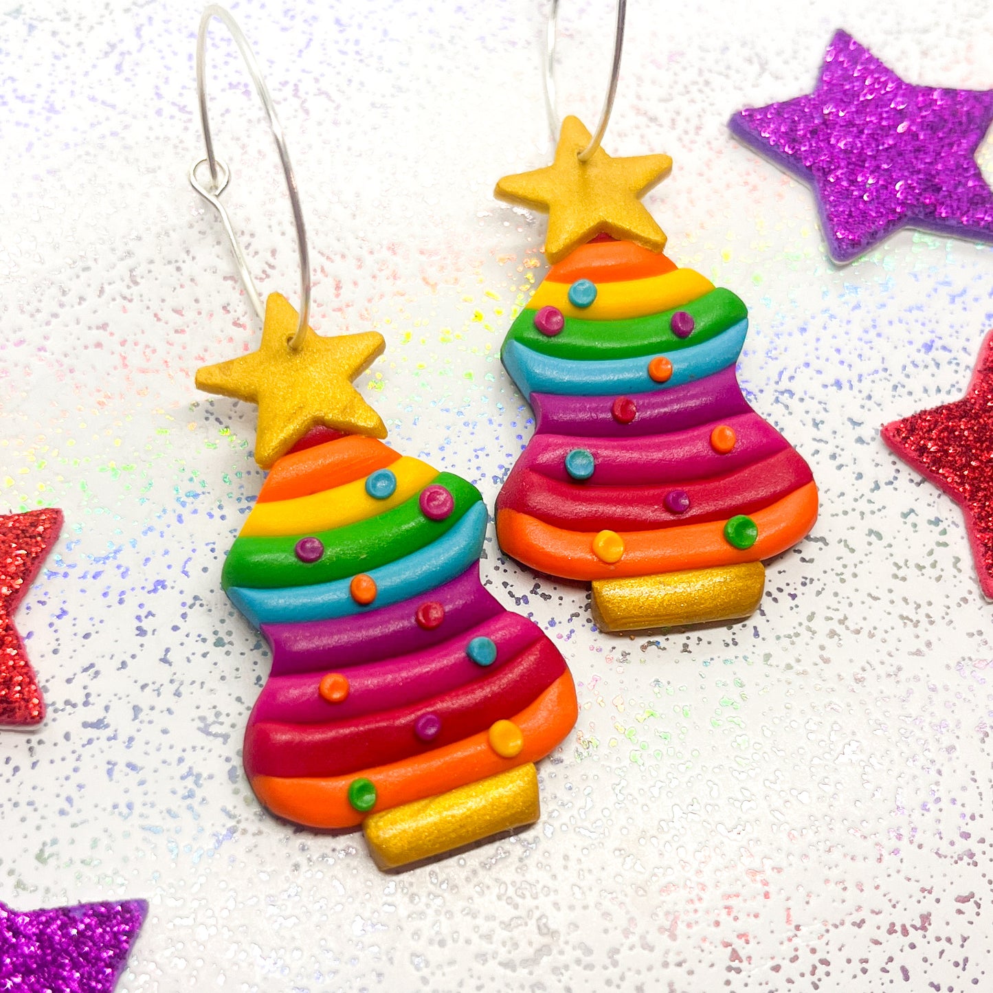 Bright rainbow Christmas tree dangles