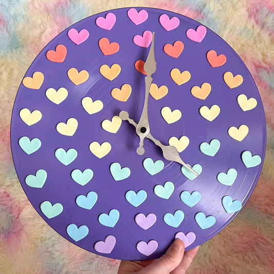 Vivid violet and rainbow heart wall clock