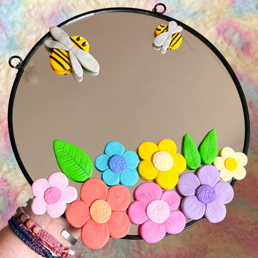 Large rainbow bumblebee garden hanging mirror