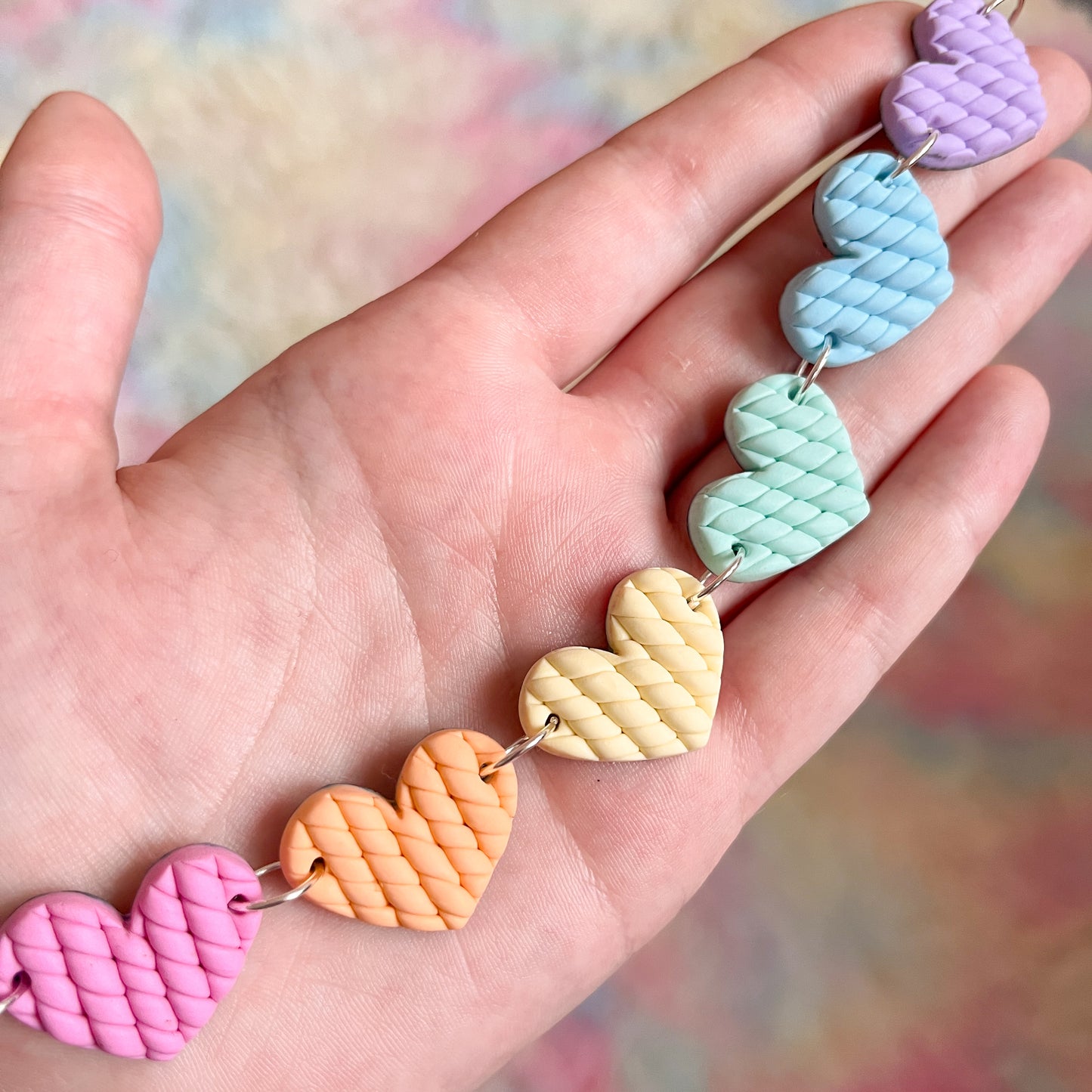 Pastel rainbow knitted heart choker