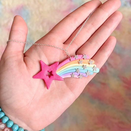 Pastel rainbow shooting star necklace pendant