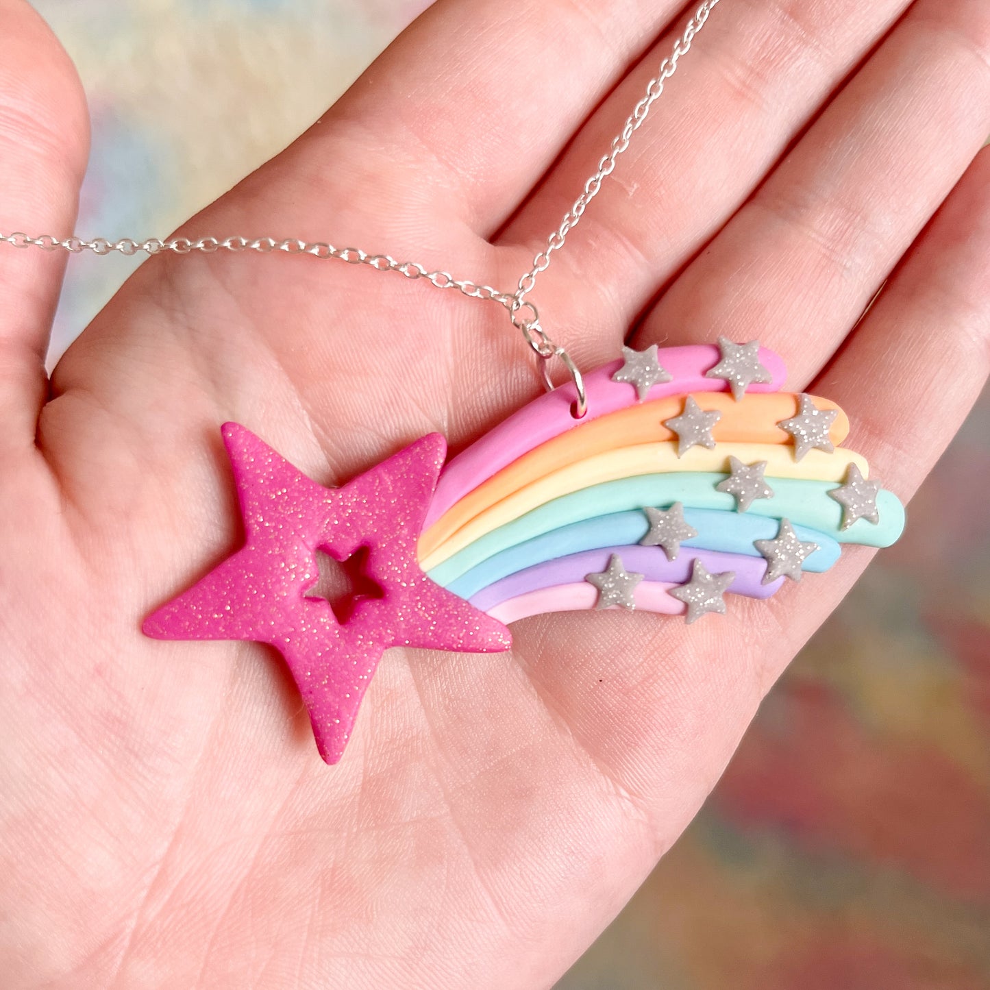 Pastel rainbow shooting star necklace pendant