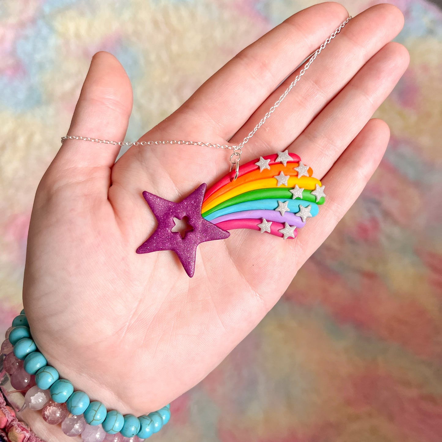 Bright rainbow shooting star necklace pendant