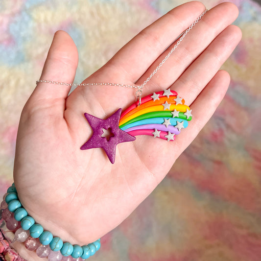 Bright rainbow shooting star necklace pendant