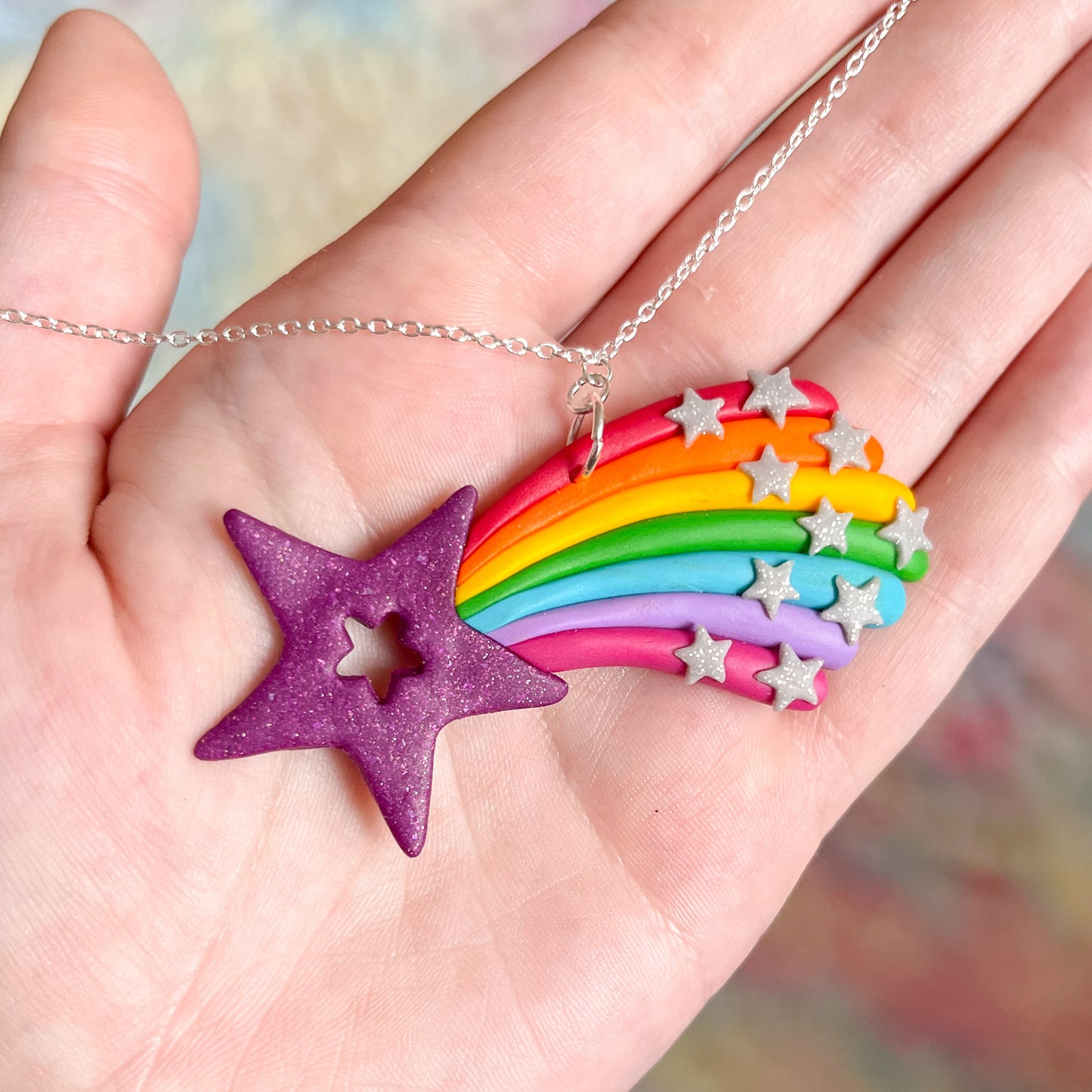 Bright rainbow shooting star necklace pendant