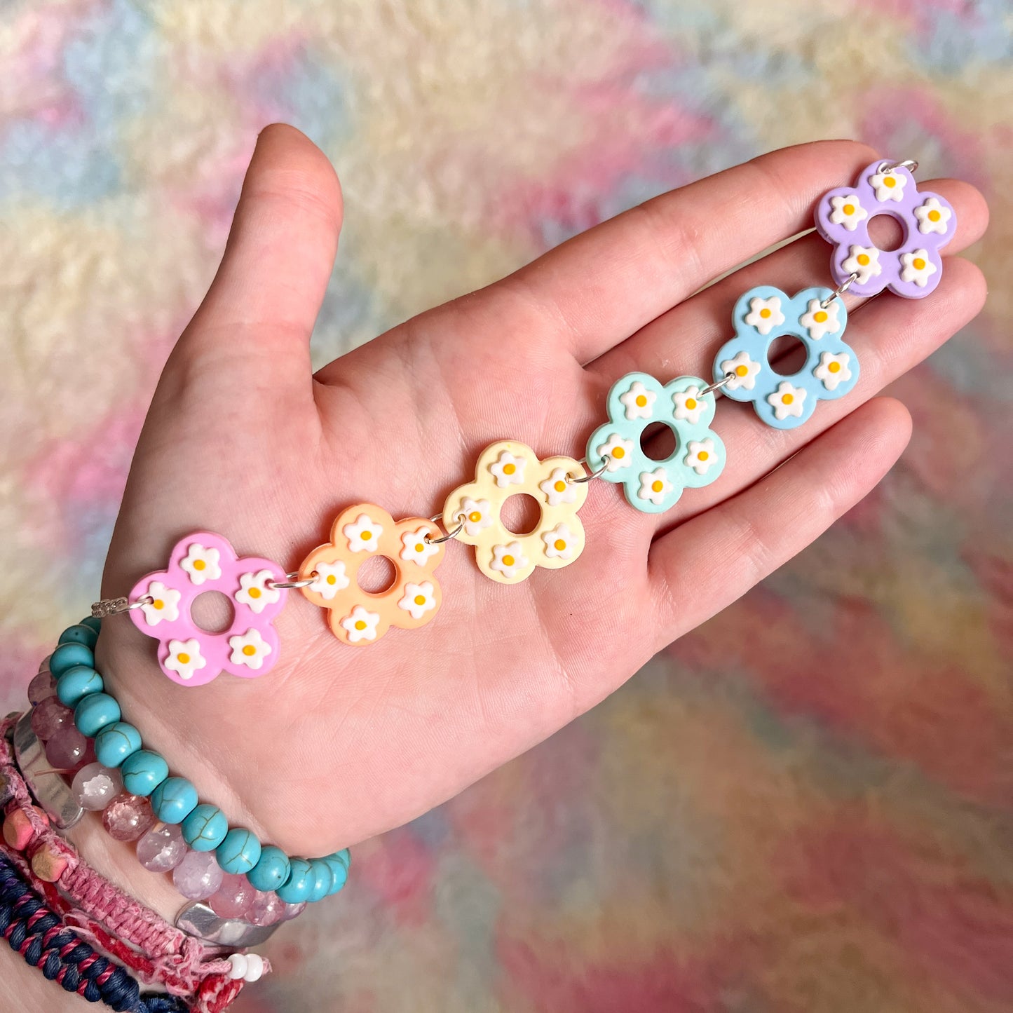 Pastel rainbow double daisy choker