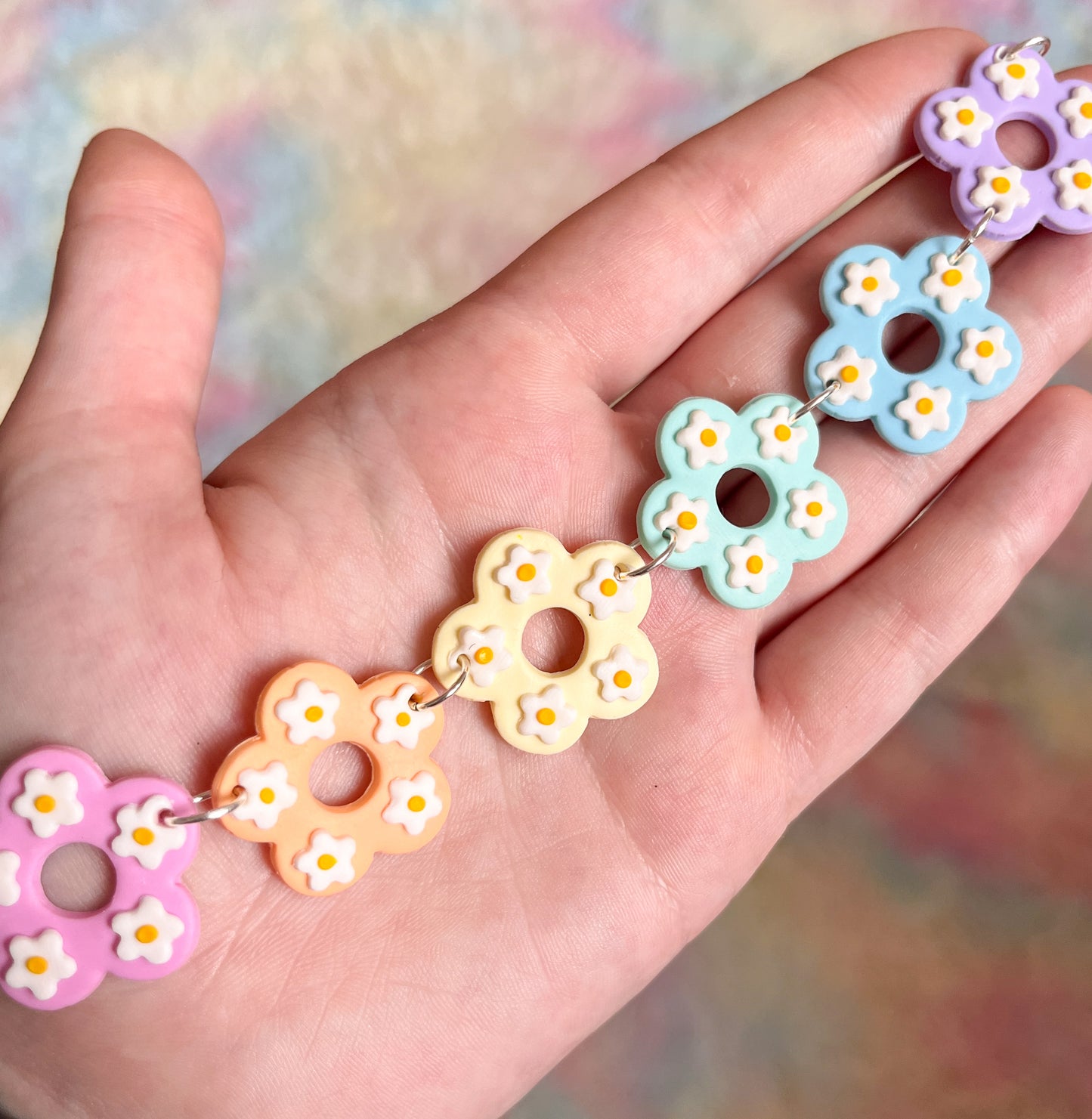 Pastel rainbow double daisy choker