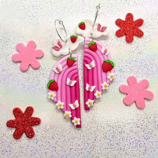 Pink ombre strawberry rainbow dangles