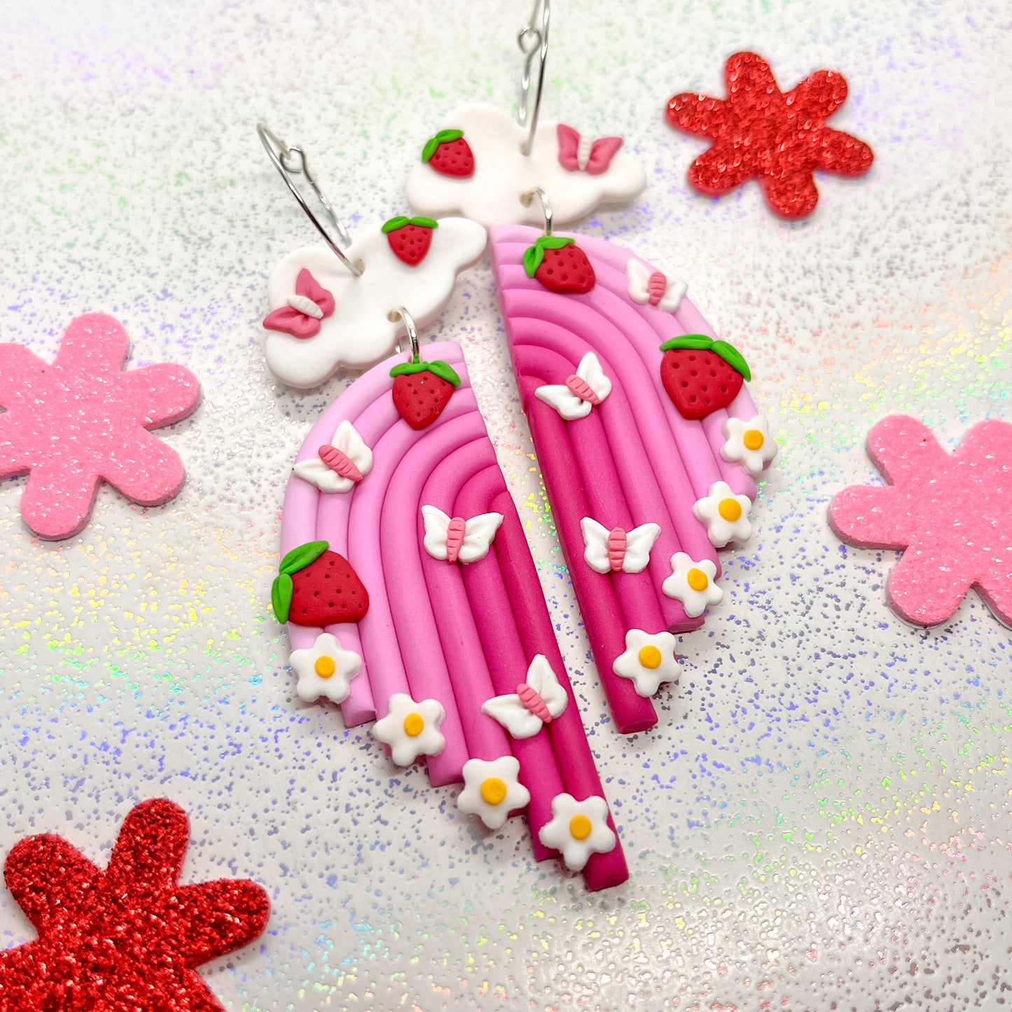 Pink ombre strawberry rainbow dangles