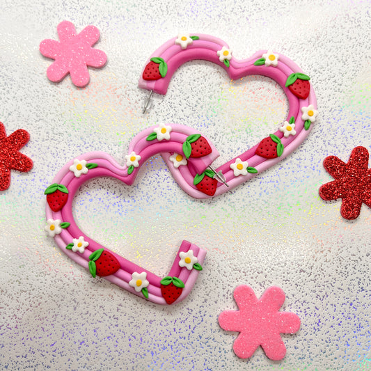 Pink ombre strawberry heart hoops