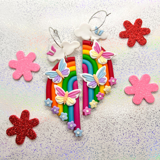 Bright rainbow and pastel butterfly dangles