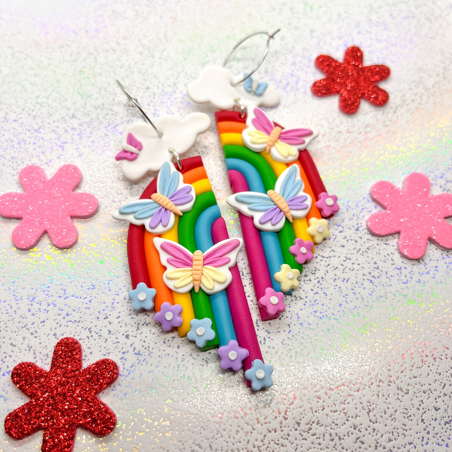 Bright rainbow and pastel butterfly dangles